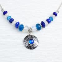 handmade leaf pattern blue spinel necklace