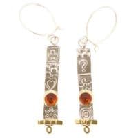Handmade matching long  sterling silver earrings featuring two beautiful Amber stones