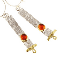 Handmade matching long  sterling silver earrings featuring two beautiful Amber stones