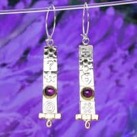 Handmade matching long  sterling silver earrings featuring two beautiful Amethyst  stones