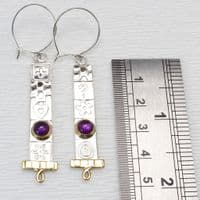 Handmade matching long  sterling silver earrings featuring two beautiful Amethyst  stones
