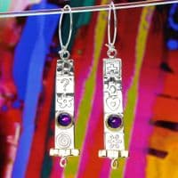 Handmade matching long  sterling silver earrings featuring two beautiful Amethyst  stones
