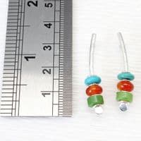 Handmade multi-gemstone earrings, turquoise, carnelian, chrysoprase. Small arc earrings.