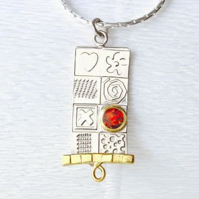 Handmade pendant from our Asymmetrical range. Sterling silver with a red opal. Gemstone choice.