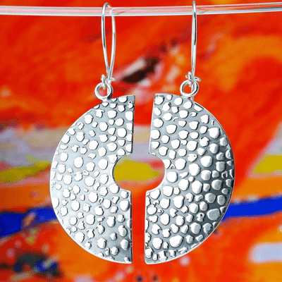 Handmade shagreen pattern halved earrings, made from sterling silver