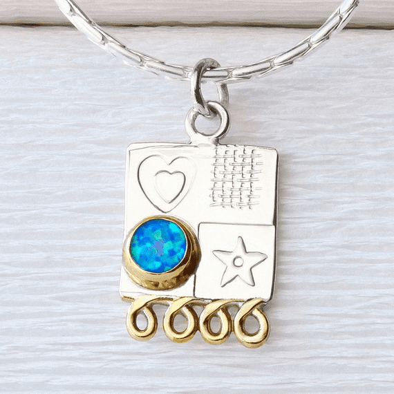 Handmade silver pendant featuring a Blue Opal, sterling silver chain and a stone choice. S.