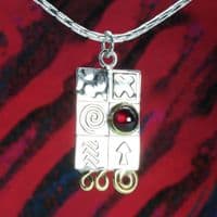 Handmade sterling silver pendant with a garnet gemstone and silver chain.  M. Gemstone choice.