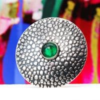 Handmade sterling silver Shagreen pattern brooch featuring a 10mm Amber stone