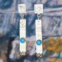 Handmade sterling silver stud drop earrings featuring two beautiful blue opal triplets. M.