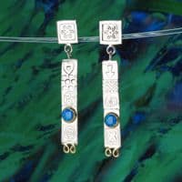 Handmade sterling silver stud drop earrings featuring two beautiful blue opal triplets. M.