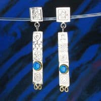 Handmade sterling silver stud drop earrings featuring two beautiful blue opal triplets. M.