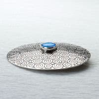 Handmade sterling silver Swirl pattern brooch featuring a beautiful 8mm blue Opal gemstone