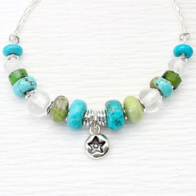 Handmade turquoise necklace with a star pendant drop. no.5A