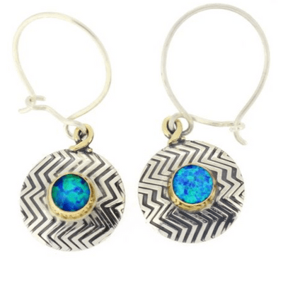 Handmade Zigzag silver earrings, blue Opal, choice of gemstone