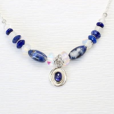 Iolite necklace - a beautiful necklace featuring Iolite and blue and clear gemstones