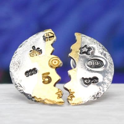 Keum boo halved ear studs designer made from silver and gold