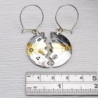 Keum boo silver and gold unique halved earrings scribed antique look, large