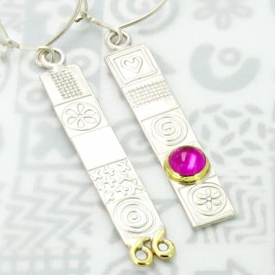 Long earrings, sterling silver drop earrings, gemstone mismatching earrings