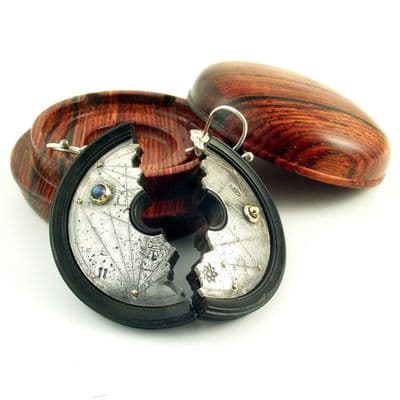 Moonstone unique earrings handmade from silver gold and exotic woods