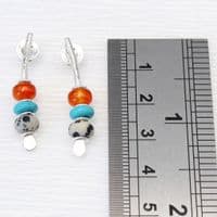 Multi-coloured gemstone arc earrings, carnelian, turquoise and jasper. S.