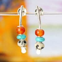 Multi-coloured gemstone arc earrings, carnelian, turquoise and jasper. S.