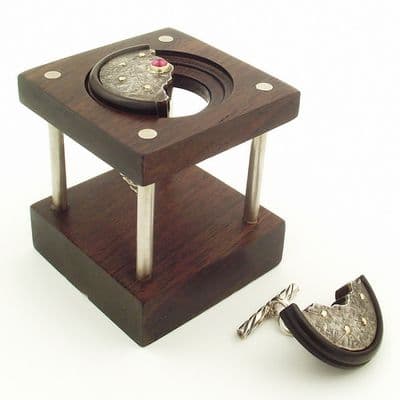 One off treen cufflinks with Garnet and wooden stand