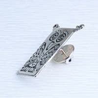 Owl brooch pin,  sterling silver