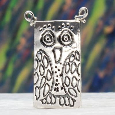 Owl brooch pin,  sterling silver