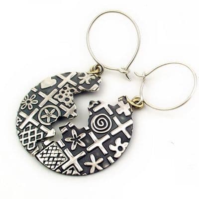 Oxidised halved silver disc earrings