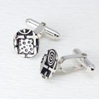 Oxidised silver concave cufflinks