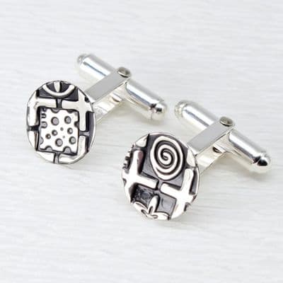 Oxidised silver concave cufflinks