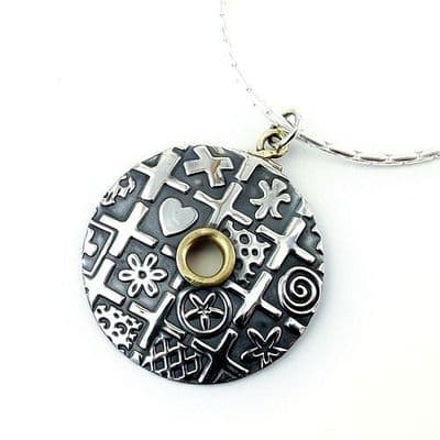 Oxidised silver disc pendant