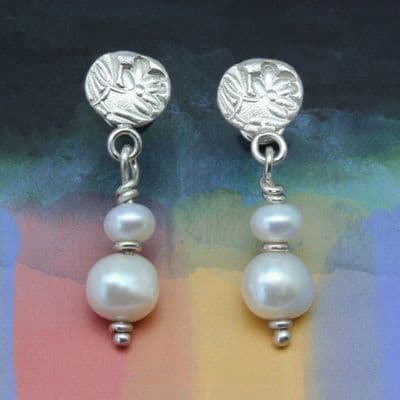Pearl earrings, two drop freshwater pearl earrings.