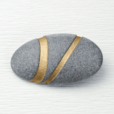 Pebble brooch, contemporary brooch with golden  stripes 2A.