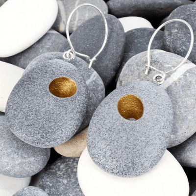 Pebble earrings 'hole' and sterling silver ear wires