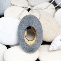 Pebble pendant with sterling silver chain, 'Hollow'