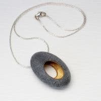 Pebble pendant with sterling silver chain, 'Hollow'