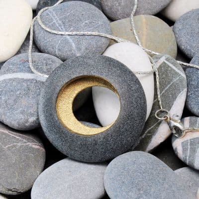 Pebble pendant with sterling silver chain, 'Round'