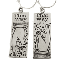 Pointing fingers earrings printing block image polished silver