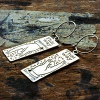 Pointing fingers earrings printing block image polished silver