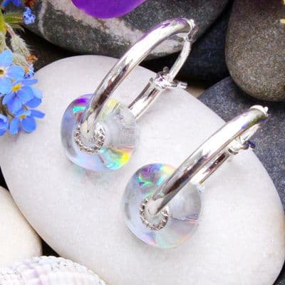 Rainbow rock crystal sleeper earrings.