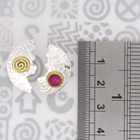 Round halved ear studs, designer made unique opal silver studs