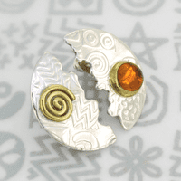 Round halved ear studs, designer made unique opal silver studs