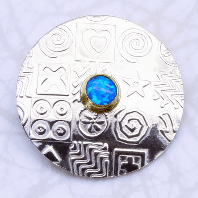 Round silver brooch, contemporary, sterling silver, pink corundum gemstone, stone choice