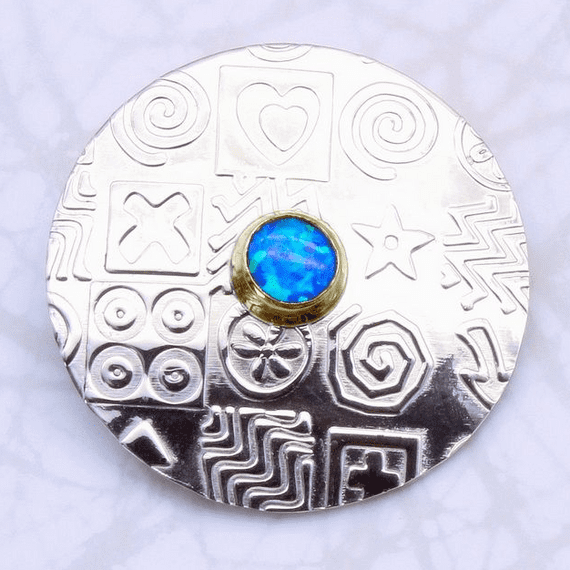 Round silver brooch, contemporary, sterling silver, pink corundum gemstone, stone choice