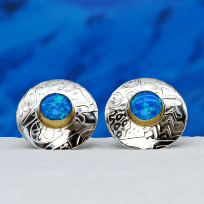 Round sterling silver ear studs featuring 6mm blue Opal stones.  Gemstone choice available.