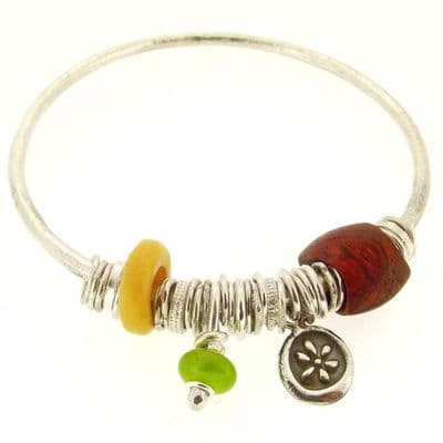 Serpentine silver bangle handmade with wooden bead 3mm rod