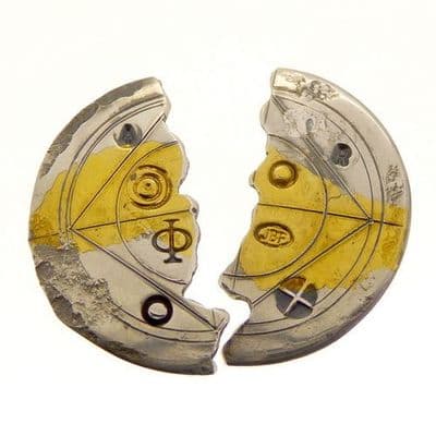Silver and 24 carat gold Keum boo scribed halved ear studs