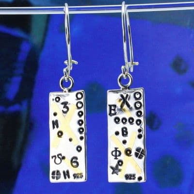 Silver and gold earrings contemporary Keum boo with cross and letters
