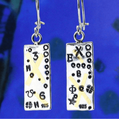 Silver and gold earrings contemporary Keum boo with cross and letters